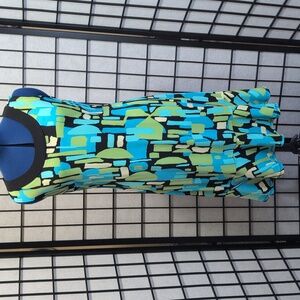 Studio I, Size 8, Black, Lime, Aqua and Light Yellow Sleeveless Dress